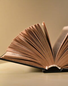 Aufgeschlagenes antiquarisches Buch Aufgeschlagenes antiquarisches Buch mit alten Seiten als Symbol für seltene Bücher, Sammlerstücke und historische Papierantiquitäten